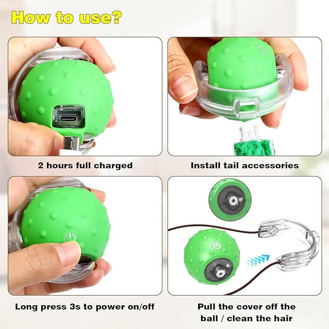 Interactive Cat Toys for Indoor Cats, Moving Cat Ball with Tail, Fast Rolling on Carpet, Chirping & Motion Activate Toy for Bored Indoor Adult Cats