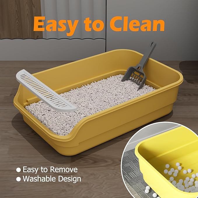 Extea Large Cat Litter Box with High Sides,Cat Boxes for Indoor Cats,Cat Litter Pan for Kitty,Litter Box with Low Entry,Easy to Clean,Anti-Splashing,23.6" x15.7" x6.2" (Green)