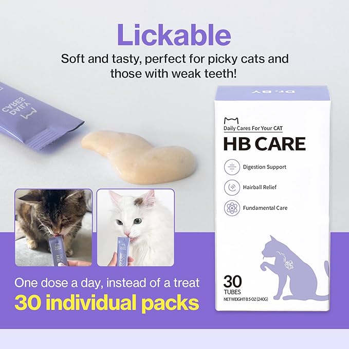Dr.by HB Care Hairball Supplement for Cats– Hairball Relief Furball Control Remedy & Digestive Support Supplements with Omega-3, Chitosan-30 Individuallly Packaged (1 Pack, 30 Count)