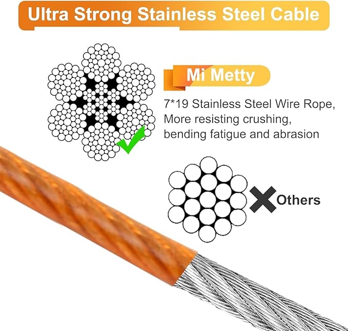 10FT Heavy Duty Dog Tie Out Cable for Large Dogs up to 125lbs, Durable Runner Tether Line (Orange)