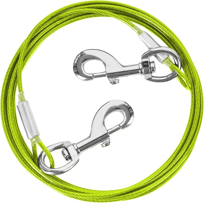 10FT Heavy Duty Dog Tie Out Cable for Large Dogs up to 125lbs, Durable Runner Tether Line (Green)