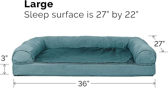 Furhaven Cooling Gel Dog Bed for Large/Medium Dogs w/ Removable Bolsters & Washable Cover, For Dogs Up to 55 lbs - Plush & Suede Sofa - Deep Pool, Large