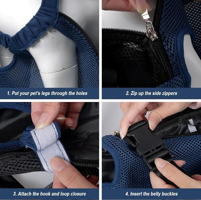 FEimaX Dog Carrier Backpack Pet Legs Out Front Cat Travel Bag, Adjustable Puppy Backpacks Carriers Hands-Free for Small Medium Dogs Cats Hiking Traveling Camping Daily Walking (Large, Navy)