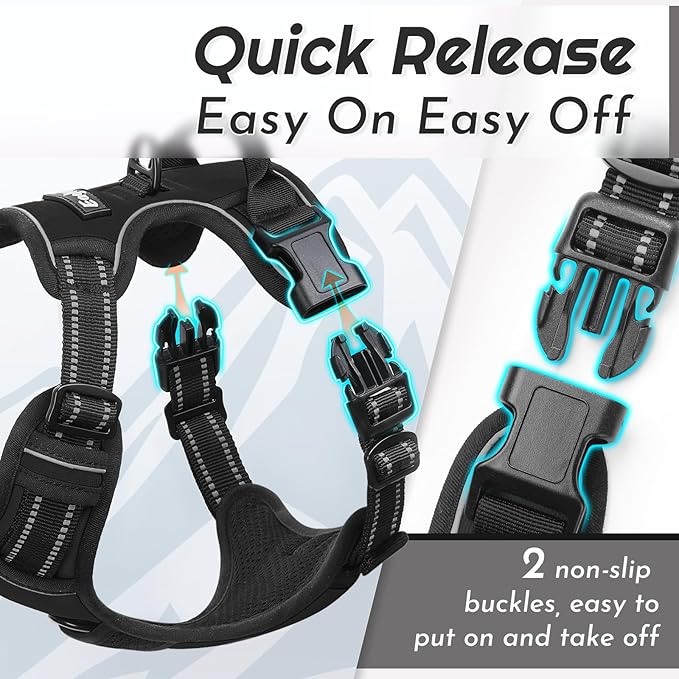 Eagloo Dog Harness for Large Dogs, No Pull Service Vest with Reflective Strips and Control Handle, Adjustable and Comfortable for Walking, No Choke Pet Harness with 2 Metal Rings, Black, L