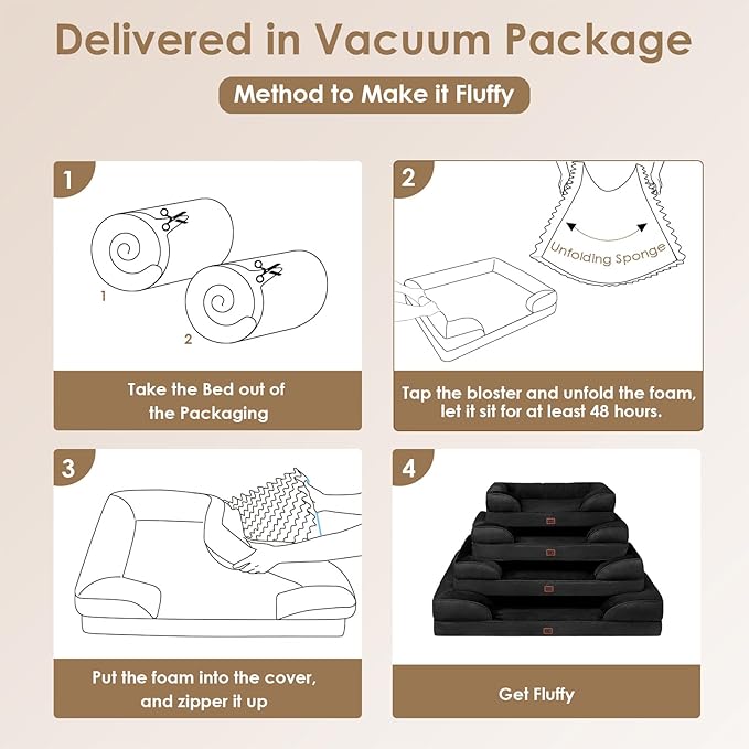 EHEYCIGA Orthopedic Dog Beds for Extra Large Dogs, Waterproof Memory Foam XXL Dog Bed with Sides, Non-Slip Bottom and Egg-Crate Foam Big Pet Couch Bed with Washable Removable Cover, Black