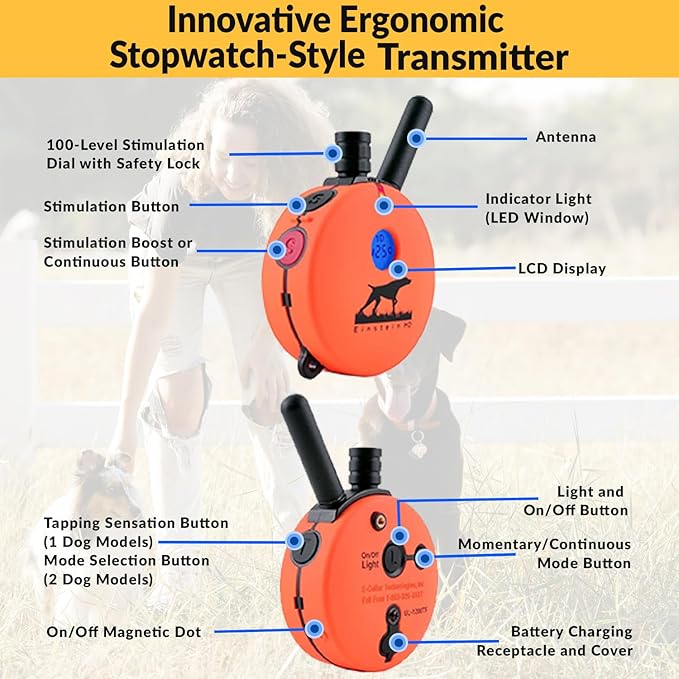 Educator E-Collar Humane Dog Training Collar with Remote, 100 Safe Tapping Stimulation Levels, Night Light, Waterproof, Rechargeable, 1 Mile 1 Large Dog, Orange