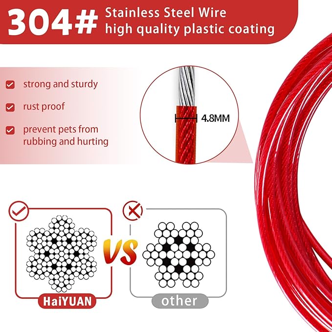 Dog Tie Out Cable - 10/15/20/25/30FT Heavy Duty for Large Dogs Up to 250LBS - Rosy Pink/Blue/Purple/Silver/Red/Green/Yellow