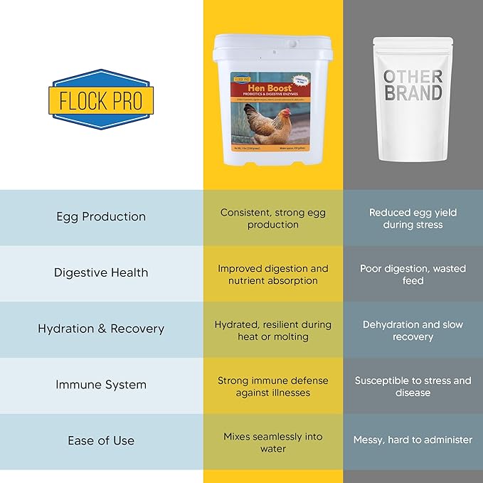 Flock PRO Hen Boost - Digestive Supplement for Hens | Chicken Vitamins and Supplements | Probiotics, Digestive Enzymes, Electrolytes for Adult Poultry-5lb