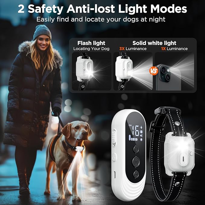 Dog Shock Collar, 3300ft Dog Training Collar with Remote, IPX7 Waterproof Rechargeable Shock Collar Dogs with Beep, Vibration, Safety Shock, Light Mode