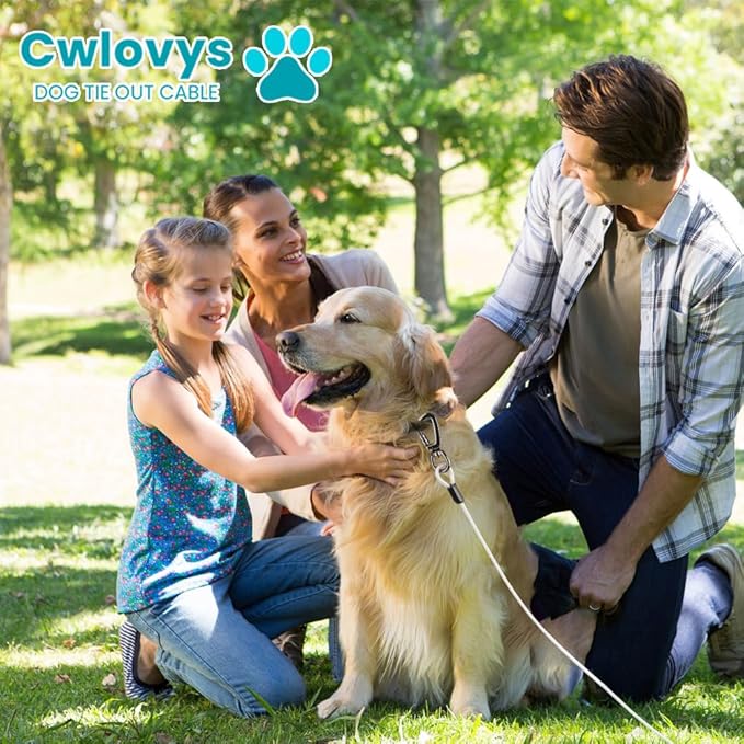 Dog Tie Out Cable, 50FT, White, Suitable for Dogs up to 350 pounds, Lightweight, Non-Winding, for Outdoor Use