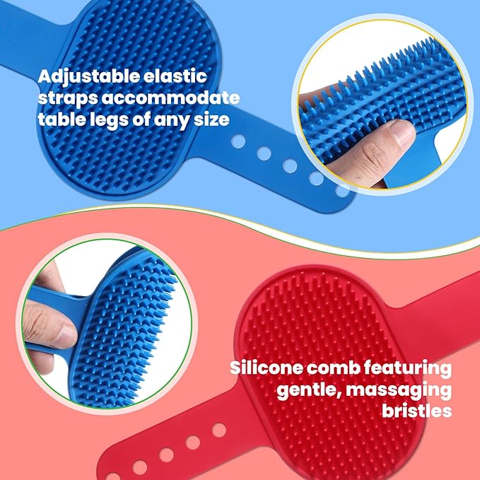 4Pcs Silicone Cat Grooming Brush Set, Multi-Functional Cat Self Groomer for Indoor Cats, Wall Mounted Face Scratchers, Grooming Strap Pad for Sofa & Chair Legs (Blue, Red)