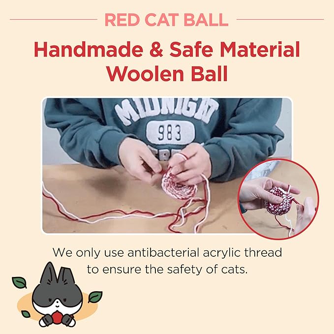 JAYU PET Red Cat Ball [W/O Bell Version] - Handmade Silvervine Cat Toy with Catnip, Interactive Matatabi Ball for Indoor Cats & Kittens, Feline Play Toy & Gift (2.7 inch)