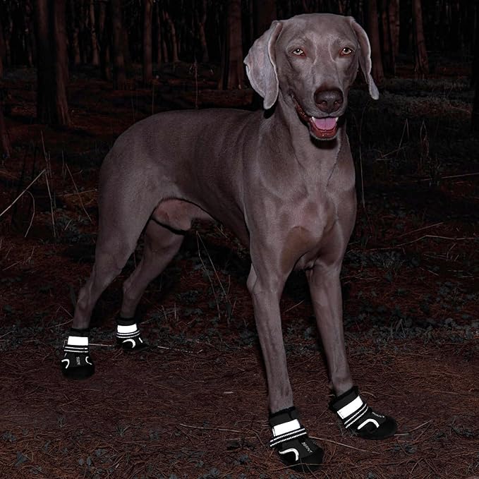 Dog Shoes, Waterproof Dog Boots & Paw Protectors with Anti-Slip Sole, 4pcs/Set Pet Dog Booties, Reflective Dog Shoes for Small Medium Large, Winter Snowy Summer Hot Pavement (Black, 7# (XL))