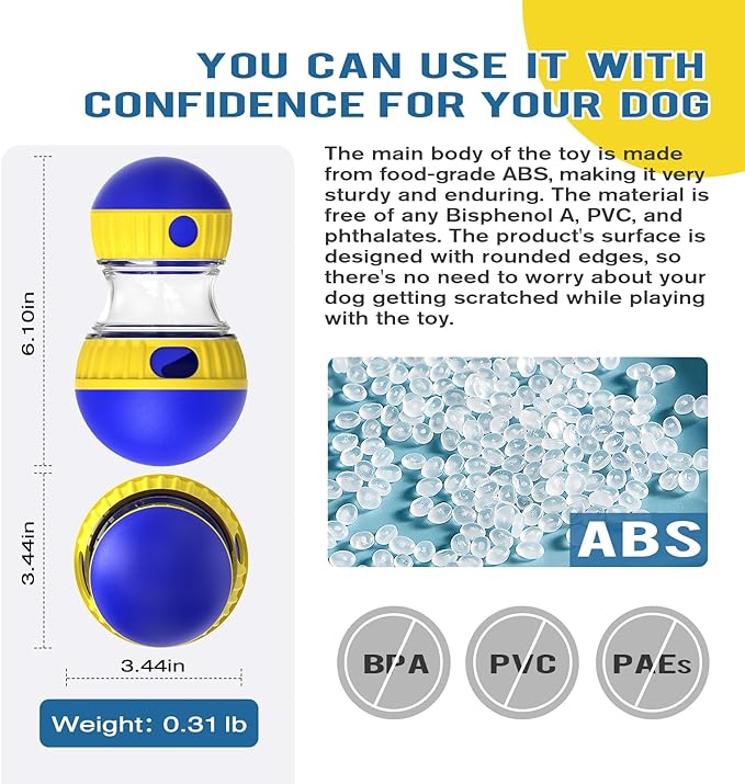 Dog Treat Dispensing Puzzle Toy Adjustable Food Dispenser Slow Feeder Puppy Enrichment Training Rolling Ball Pet Interactive Chase Toys for Small Medium Large Dogs to Keep Them Busy