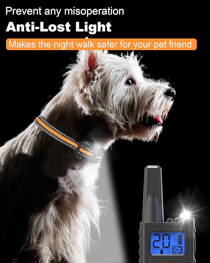 Dog Shock Collar with Remote Control - 3300FT Rechargeable IP67 Waterproof Training Collar for Dogs 8-120 lbs with Beep, Vibration, Shock, Flashlight