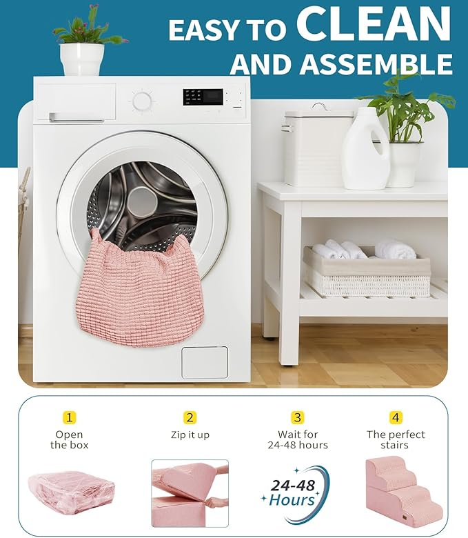 Dog Step for Bed, Dog Stair 4-Step 35D Pet Stair 19.7" H for High Bed or Sofa Non-Slip Balanced Pet Step Indoor, Pink