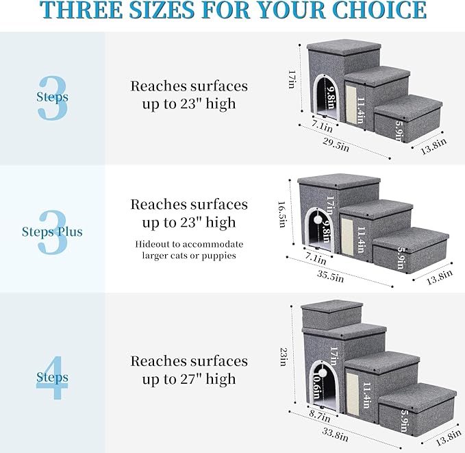 Dog Stairs for Bed and Couch 23“H, Foldable Dog Stairs for Small Older Dogs, 4 in 1 Adjustable Pet Cat Steps Ramps with Storage, Condo, Cat Scratcher, Hold Up to 180LBS, 4 Steps