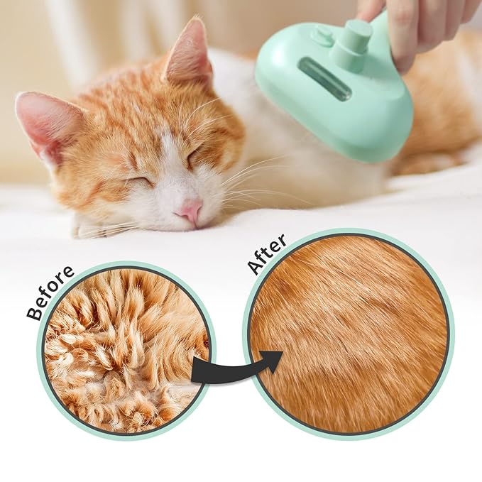 Cat Steam Brush for Shedding, 3 In 1 Steam Pet Brush Self Cleaning, Dog Brush for Long and Short Hair Dogs and Cats, Pet Grooming Comb Remove Tangled Loose Hair, Type-C Fast Charging (Green)