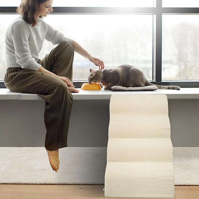 Dog Stairs for Small Dogs - High Density Foam Pet Steps, Extra Wide Dog Ramp with Non-Slip Bottom for High Beds, Couch and Sofa, Best for Dogs Injured, Older Doggy Cats