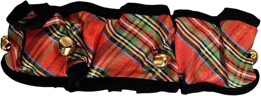 Huxley & Kent Ruff Pet Scrunchy | Shiny Christmas Plaid (Extra-Small) | Festive Christmas/Holiday Neckwear for Dogs/Cats | Fun Stretchable Costume Accessory | Soft Collar with Bells