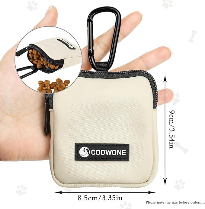 Dog Treat Pouch 2 PCS, Waterproof Small Dog Treat Bag for Leash, Hands Free Dog Walking Bag with Carabiner, Dog Poop Bag Holder for Pet Puppy Travel or Outdoor Use, Zipper Closure to Avoid Spilling