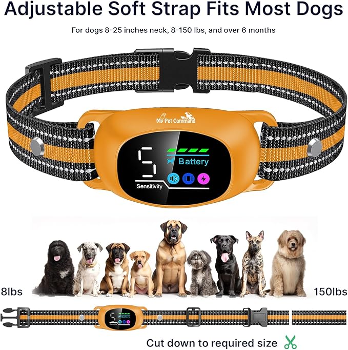 My Pet Command 2-1 Dog Bark Collar with Fob Remote Tag. Smart AI Anti Barking training collar rechargeable 5 sensitivity levels, Beep Vibration, static correction. large medium & small dogs Waterproof