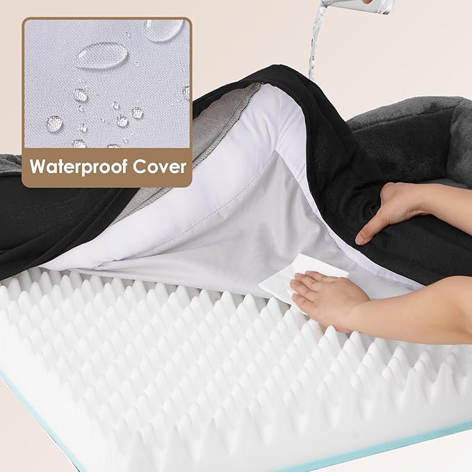 EHEYCIGA Memory Foam Dog Bed for Large Sized, Orthopedic Dog Sofa with Sides and Waterproof Liner, Washable Bolster Pet Bed Couch with Removable Cover, 36x27x7 Inch, Grey/Black