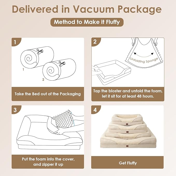 EHEYCIGA Memory Foam XXL Dog Bed for XLarge Sized, Extra Large Orthopedic Dog Sofa with Sides and Waterproof Liner, Washable Bolster Pet Couch with Removable Cover, 52x41x8 Inch, Beige