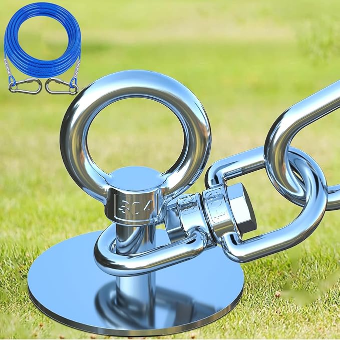 Dog Tie Out Cable and Stake,with 20FT Heavy Duty Cable,360°Swivel Dog Run- No Tangle,Runner for Yard R- Up to 150LBS,Ideal for Outdoor Camping