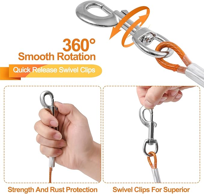 Dog Tie Out Cable,20ft Dog Lead-Heavy Duty Tie Out Cable for for Large Dogs Up to 125lbs-Dog Chain for Yard-Outside Dogs Runner Tether Line