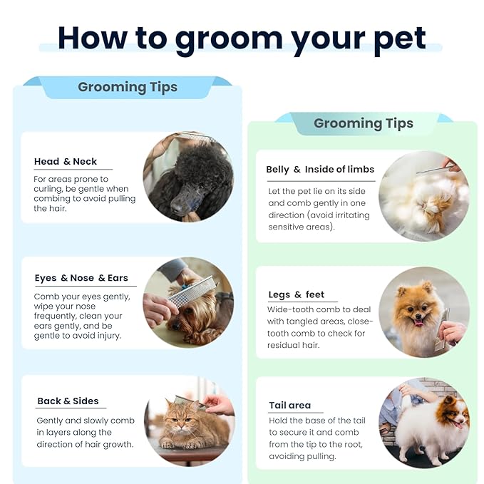 [3 Pack] Stainless Steel Pet Comb Set – Grooming Combs for Dogs & Cats, Large Medium Small Sizes – for Long, Short, Curly Hair, Detangling Matted or Knotted Undercoat Hair