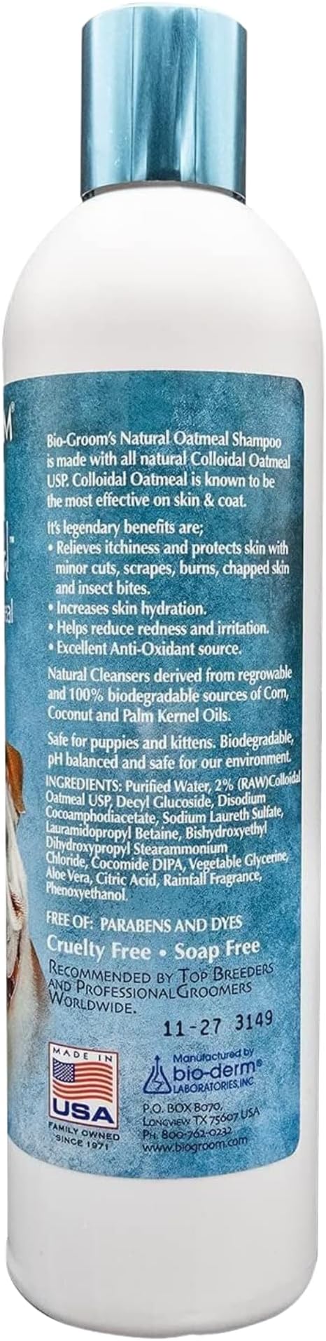 Bio-Groom Oatmeal Dog Shampoo - for Allergies and Itching, Cruelty-Free, Dog Bathing Supplies, Puppy Shampoo for Sensitive Skin, Made in USA, Anti-Itch Dog Products - 12 fl oz 2-Pack