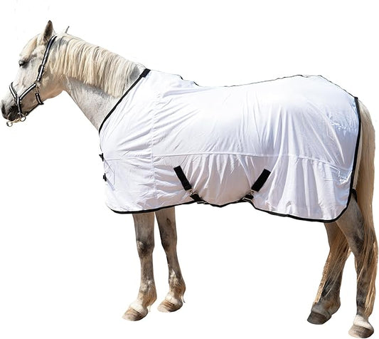 Horse Fly Sheet Equine Summer Sheets, Comfy Mesh Bug and Mosquito Protection Standard Neck - White 81"