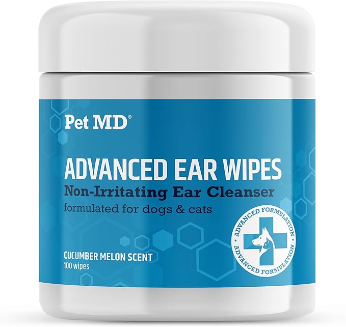 Pet MD Cat and Dog Ear Cleaner Wipes - Advanced Otic Veterinary Ear Cleaner Formula - Dog Ear Infection Treatment - 100 Count