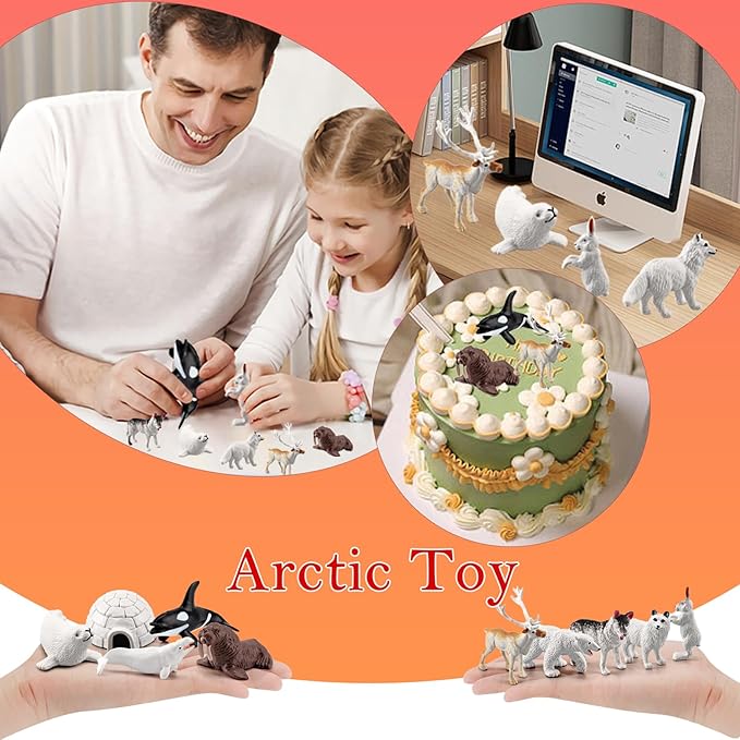 10 PCS Arctic Animals Figures, Polar Animals Figurines for Diorama School Project, Arctic Tundra Animal Toys Set with Polar Bear Deer Arcitc Fox Wolf