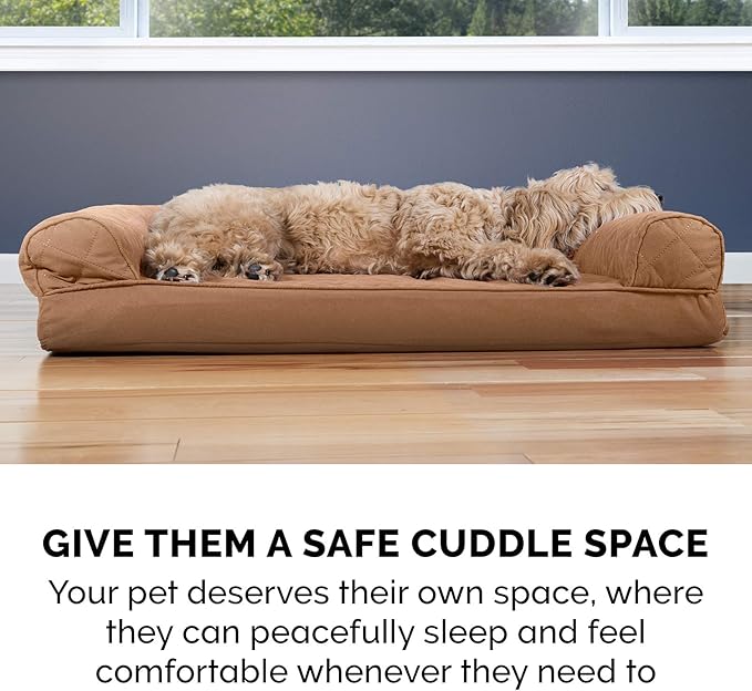 Furhaven Orthopedic Dog Bed for Large Dogs w/ Removable Bolsters & Washable Cover, For Dogs Up to 125 lbs - Quilted Sofa - Toasted Brown, Jumbo Plus/XXL