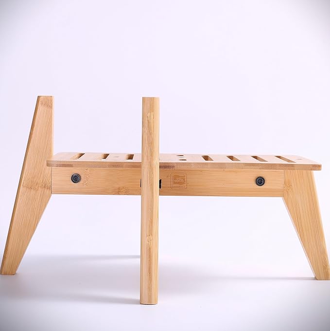 Dog Water Bowl Dispenser Stand - Compatible with Automatic and Gravity Water/Food Dispensers - Adjustable Width, Holds Various Sizes [See Photos for Measurements] - Bamboo