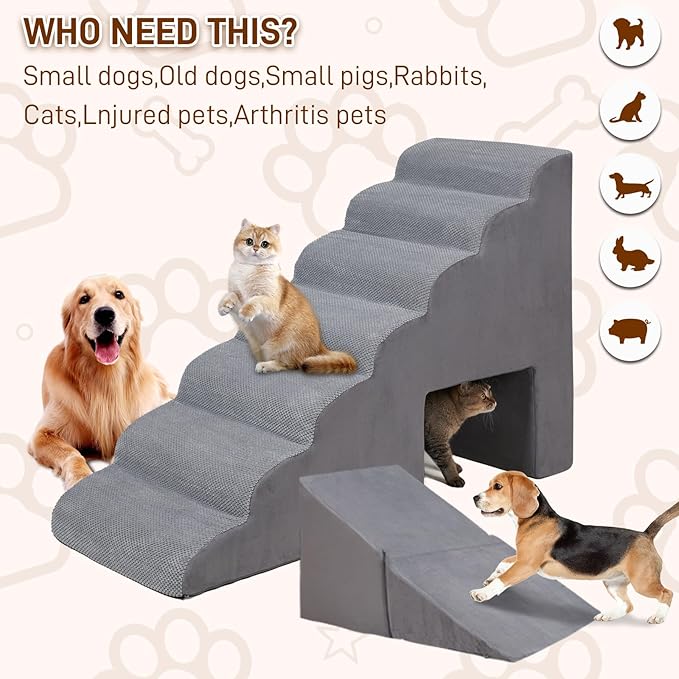 Dog Stairs & Steps for High Beds 30-36 inches High Tall, LitaiL 33inch 7 Steps Pet Stairs/Steps for High Beds Small Large Dogs, Non-Slip Dog Ramps/Ladder for Old Dogs/Cats