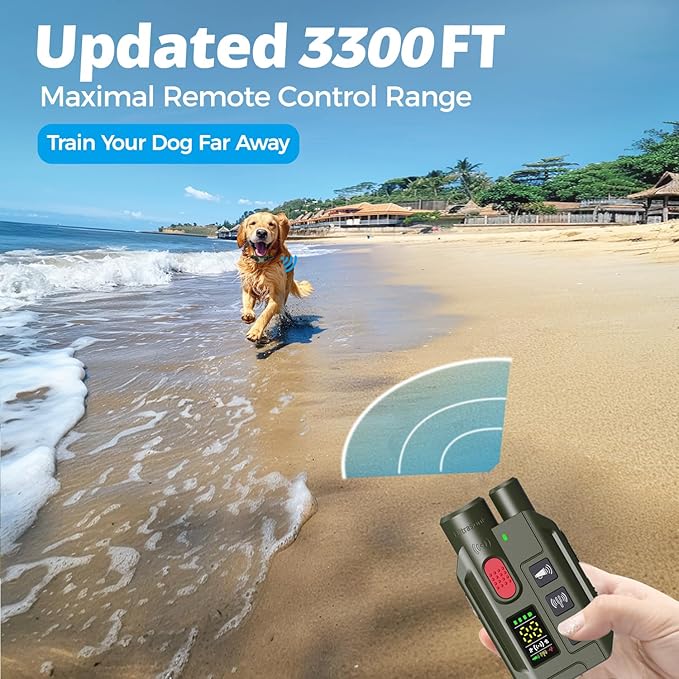 Dog Shock Collar with Remote – 3300ft Range, Waterproof & Rechargeable, Adjustable Beep, Shock, Vibration & Ultrasonic Modes, Dog Training Collar for Obedience & Behavior Control