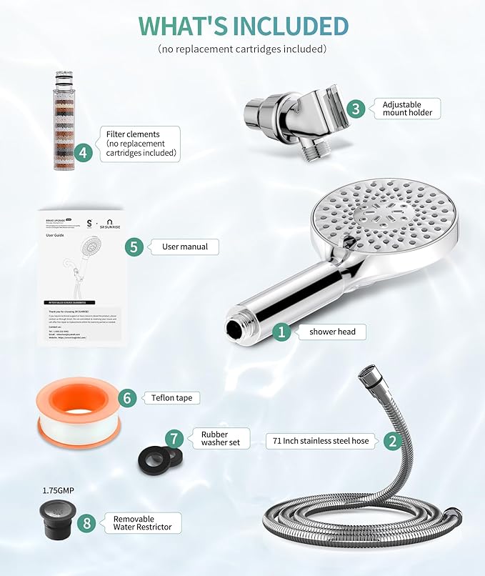 Filtered Shower Head with Handheld, High Pressure 9 Spray Mode Chrome Showerhead with Filters,detachable shower head,Water Softener Filters Beads for Hard Water -Remove Chlorine