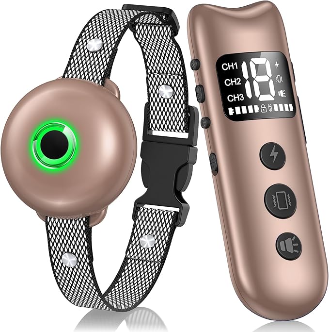 Dog Shock Collar, Dog Training Collar with Remote 2600FT, IPX7 Waterproof Rechargeable E-Collar, 3 Training Modes for All Breeds 10-120lbs (Gold)