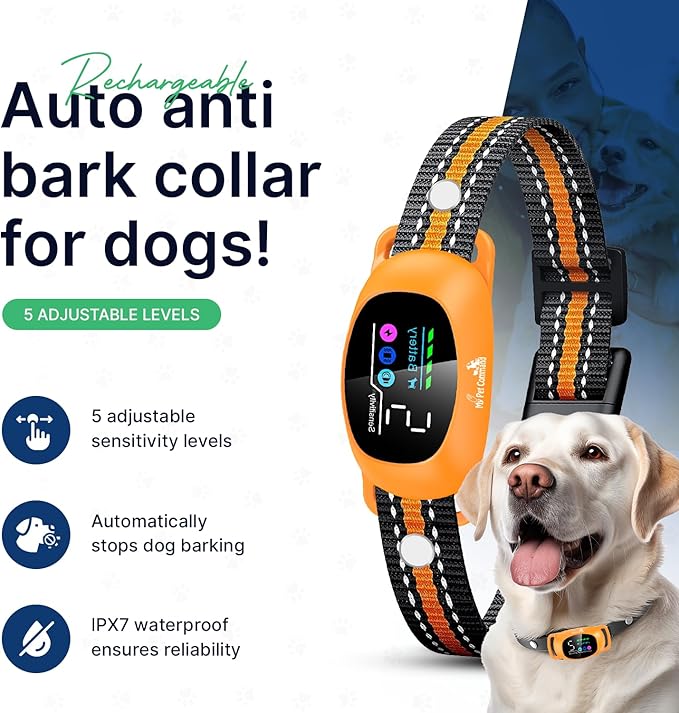My Pet Command 2-1 Dog Bark Collar with Fob Remote Tag. Smart AI Anti Barking training collar rechargeable 5 sensitivity levels, Beep Vibration, static correction. large medium & small dogs Waterproof