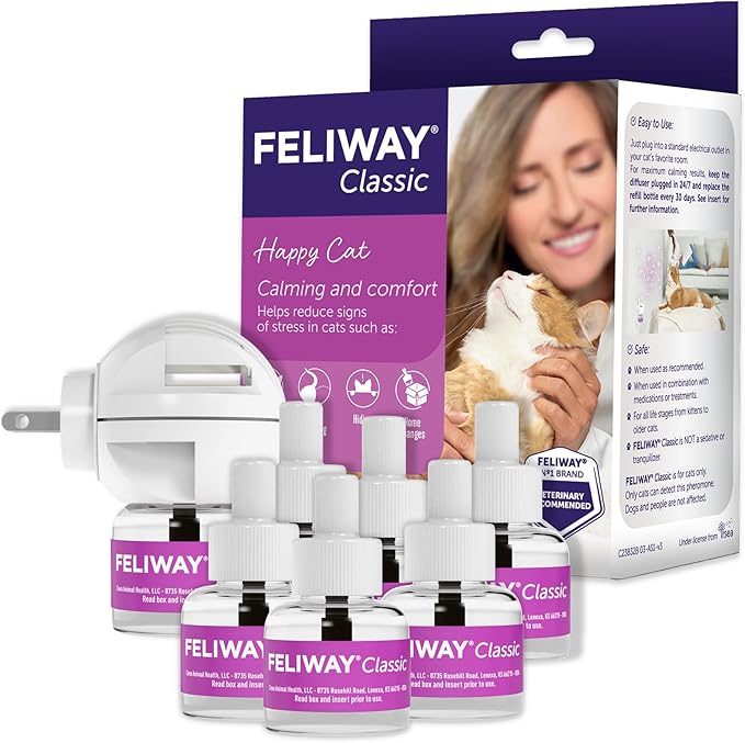 FELIWAY Classic Cat Calming Pheromone Diffuser: 1 Diffuser Kit & 6 Refills