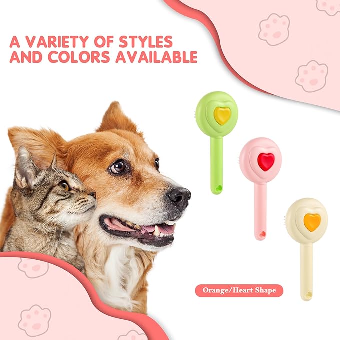 New cat brush&dog brush,pet hair brush with Self Cleaning Button Easy to remove loose undercoat，Needle-tip massage beads, no harm to the skin,Lovely Heart Series(Khaki)