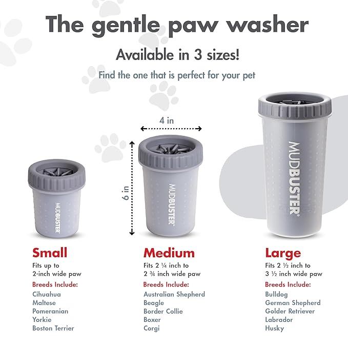 Dexas Medium MudBuster Portable Dog Paw Washer, Light Gray - Premium Quality Pet Supplies and Dog Accessories - Cleansing, Self Cleaning, Silicone - 6x6x6 Inches, 0.308 kg, 1 Count