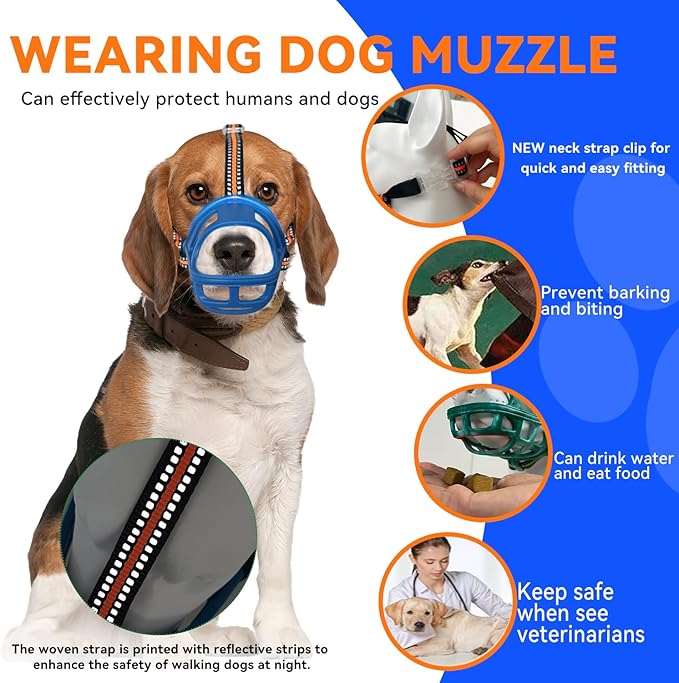 Dog Muzzle, Basket Muzzle for Small Medium Large Dogs, Anti-Biting and Chewing, Lightweight & Sturdy Cage Design,Allows Panting & Drinking, Ideal for Grooming & Training(Blue Size M)