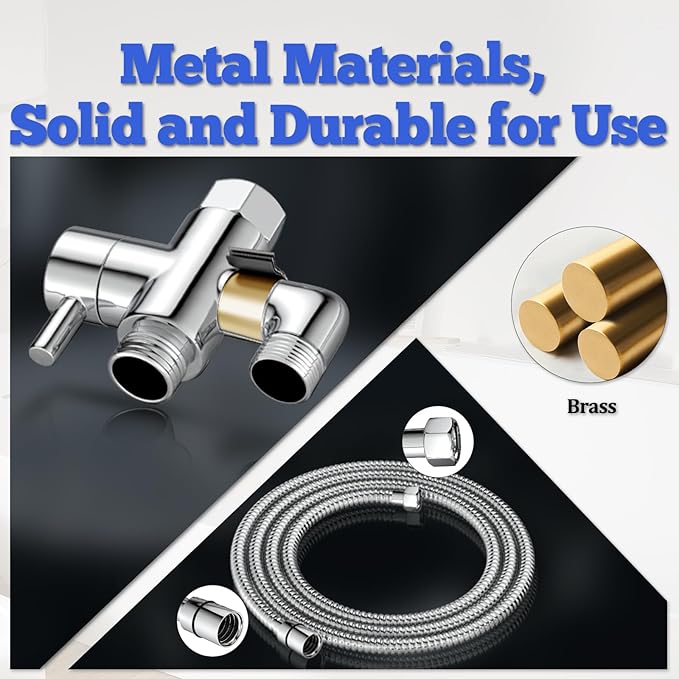 Dog Shower Attachment Metal, YDmeet Pet Washing Hose Attachment for Fast & Clean Bathing, Brass 3 Way Diverter, Adjustable Sprayer wtih Turn Off, 8 ft Hose and Holder, Chrome