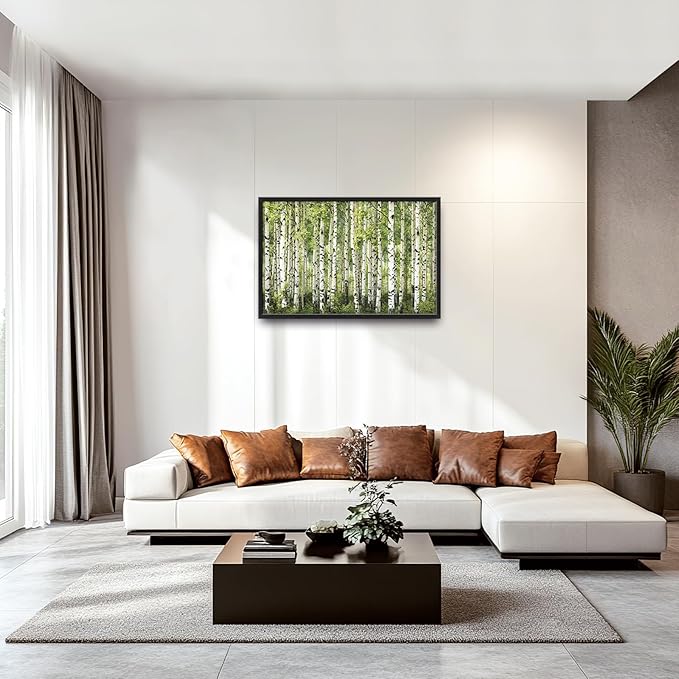 Extra Large Birch Tree Framed Wall Art for Living Room,Oversized Green Aspen Trees Forest Pictures Wall Decor,Canvas Print Painting Modern Artwork Bedroom Office Bathroom 36L" x 24W"