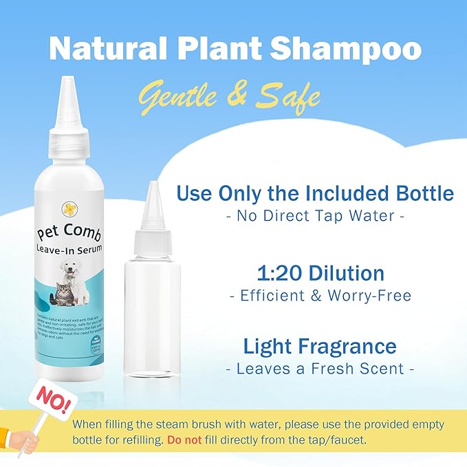 4-in-1 Pet Grooming Steam Brush for Cats & Dogs – Steam Spray, Blue Light, Hair Removal, Self-Cleaning Comb – Includes Pet Waterless Shampoo