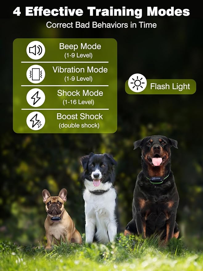 Dog Shock Collar 2 Pack (5-150Lbs) - 3300FT Rechargeable 2 Dog Training Collar with Remote Control IPX7 Waterproof Electric Collar with Fashlight, 4 Training Modes E-Collar for Small Medium large Dogs